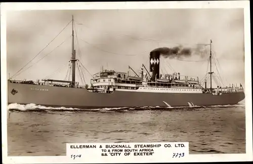 Ak Steamer City of Exeter, Dampfschiff, Ellerman Lines