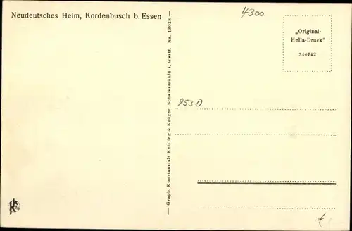 Ak Kordenbusch Essen im Ruhrgebiet, Neudeutsches Heim