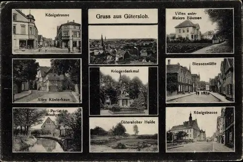 Ak Gütersloh in Westfalen, Königstraße, Kriegerdenkmal, Altes Küsterhaus, Biessenstätte