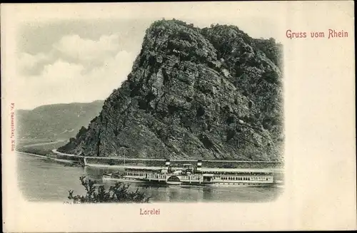 Ak Sankt Goarshausen am Rhein, Loreley, Salondampfer