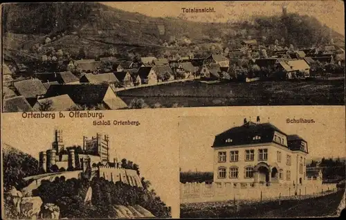 Ak Ortenberg in Baden, Schloss Ortenberg, Schulhaus, Panorama