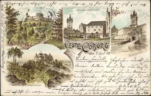 Litho Coburg in Oberfranken, Veste Coburg, Festungshof, Tor