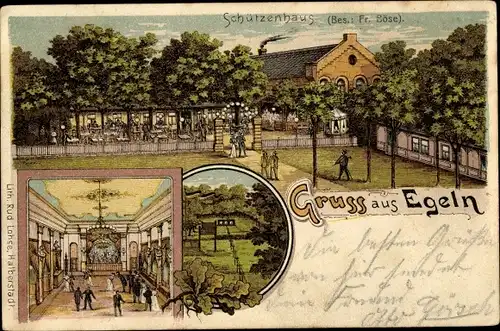 Ak Egeln in Sachsen Anhalt, Schützenhaus, Fr. Böse, Schießanlage, Innenansicht