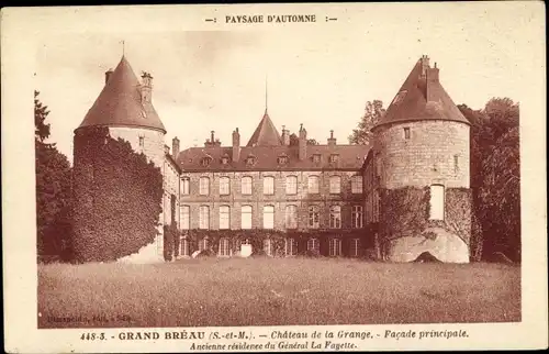 Ak Grand Breau Seine et Marne, Chateau de la Grange, Facade principale