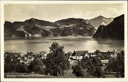 Ak Hergiswil Kt Nidwalden, Ortspartie mit Bürgenstock und Brisen