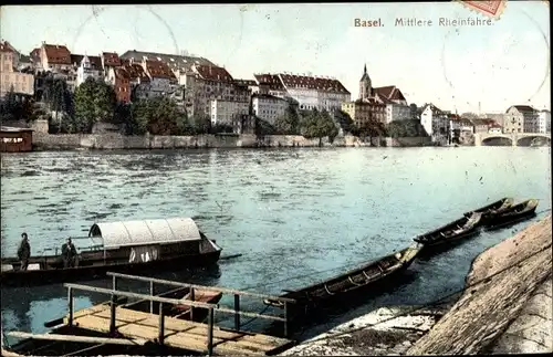 Ak Bâle Basel Stadt Schweiz, Mittlere Rheinfähre
