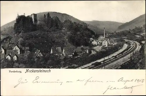 Ak Neckarsteinach in Hessen, Vorderburg, Teilansicht, Gleise