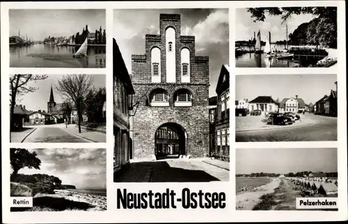 Ak Neustadt in Holstein Schleswig Holstein, Rettin, Pelzerhaken, Tor, Kirche, Hafen, Straßenpartie