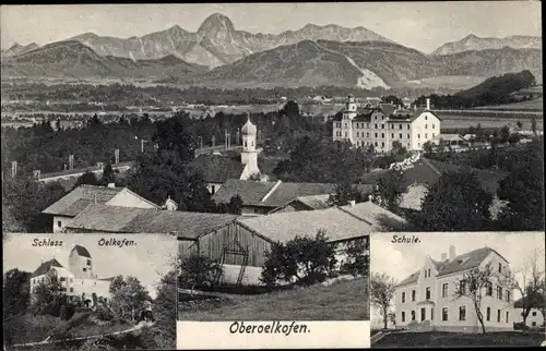 Ak Oberölkofen Grafing bei München, Schule, Schloss Ölkofen, Gebirge