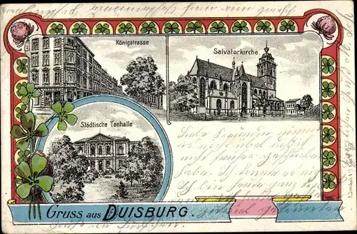 Passepartout Litho Duisburg im Ruhrgebiet, Salvatorkirche, Königstraße, Städtische Tonhalle