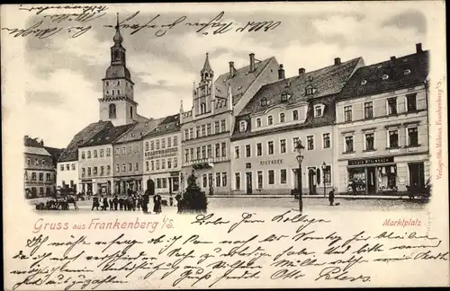 Ak Frankenberg an der Zschopau Sachsen, Marktplatz, Apotheke, Geschäfte