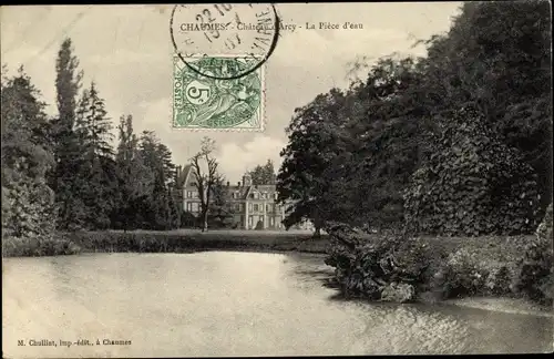 Ak Chaumes en Brie Seine et Marne, Chateau d'Arcy, la Piece d'eau