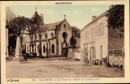 Ak Hauterive Allier, La Place de L´Eglise et le Monument