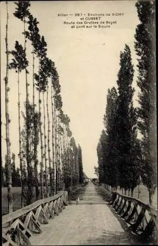 Ak Cusset Allier, Route des Grottes de Bayet et pont sur la Sioule