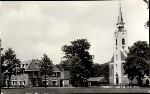 Ak Borger Odoorn Drenthe Niederlande, Hotel Bos, N. H. Kerk