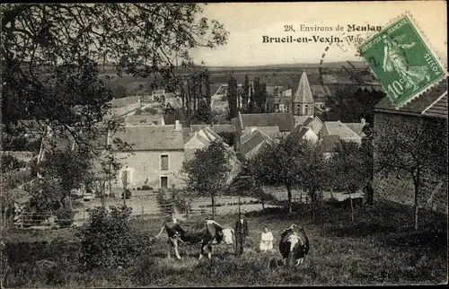 Ak Brueil en Vexin Yvelines, Vue générale, boeufs