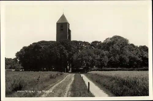 Ak Havelte Drenthe Niederlande, De Toren, Kirchturm, Feld