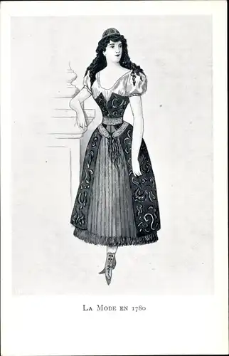 Litho La Mode en 1780, Französische Dame in edlem Kleid