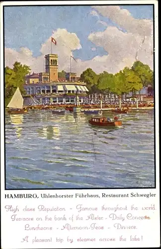 Künstler Ak Hamburg Nord Uhlenhorst, Fährhaus, Restaurant Schwegler