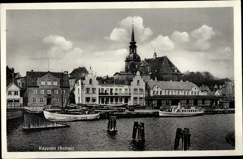 Ak Kappeln an der Schlei, Hafenpartie, Bahnhofshotel