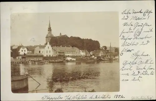 Ak Kappeln an der Schlei, Hafenpartie, Kirche