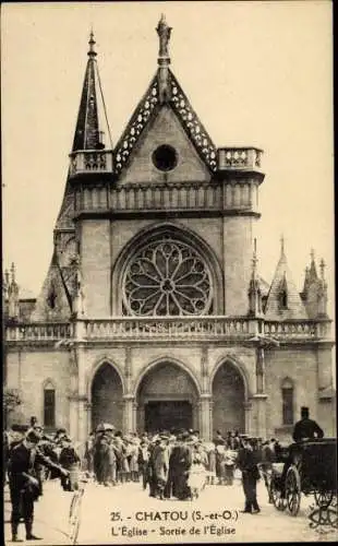 Ak Chatou Yvelines, Eglise, Sortie de l'Eglise, caleche