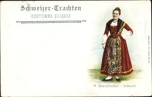 Ak Frau in schweizer Volkstracht aus Graubünden Grisona