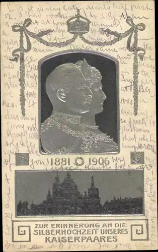 Präge Litho Silberhochzeit Kaiser Wilhelm II. von Preußen, Kaiserin Auguste Viktoria, 1906