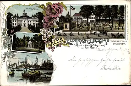 Litho Dessau in Sachsen Anhalt, Elbhaus, Max Kelsch, Schloss im Georgium, Wallwitzhafen