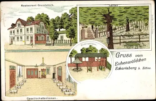 Künstler Ak Eckartsberg Mittelherwigsdorf Zittauer Becken, Gasthaus Eichenwäldchen, Innenansicht