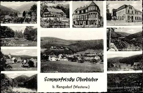Ak Oberbieber Rengsdorf in Rheinland Pfalz, Totale, Hotels, Strandbad, Schwanenteich