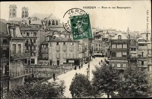 Ak Verdun Meuse, Pont et rue Beaurepaire