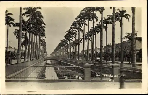 Ak Rio de Janeiro Brasilien, Kanal mit Palmen