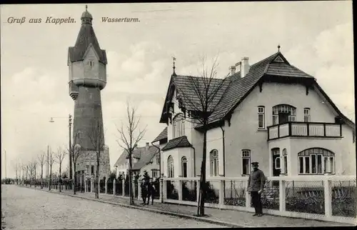 Ak Kappeln an der Schlei, Wasserturm, Straßenpartie