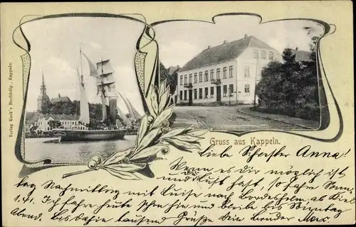 Ak Kappeln an der Schlei, Segelschiff, Haus, Kirche