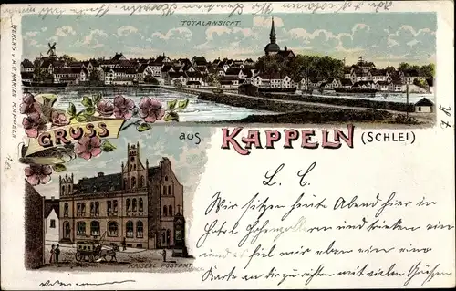 Litho Kappeln an der Schlei, Postamt, Stadtansicht