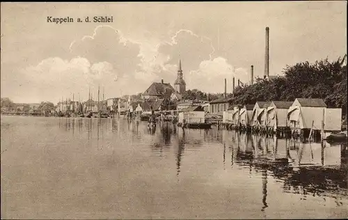 Ak Kappeln an der Schlei, Schleipartie, Nicolaikirche, Badeanstalt