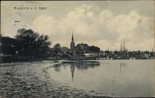 Ak Kappeln an der Schlei, Schleipartie, Nicolaikirche, Hafenpartie