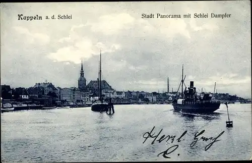 Ak Kappeln an der Schlei, Panorama, Schlei Dampfer