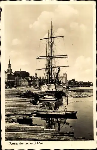 Ak Kappeln an der Schlei, Hafenpartie, Segelschiff