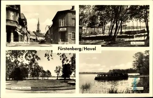 Ak Fürstenberg an der Havel, Bootshaus, Schwedtsee, Ernst Thälmann Straße