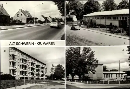 Ak Alt Schwerin Mecklenburgische Seenplatte, Dorfstraße, Konsum, Neubaublock, Restaurant