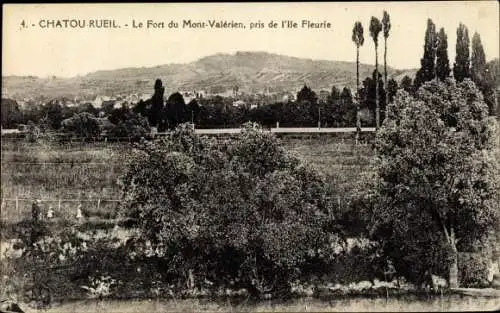 Ak Chatou Rueil Yvelines, Le Fort du Mont Valerien, pris de I'lel Fleurie