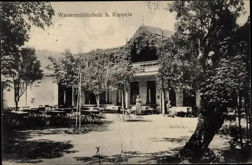 Ak Kappeln an der Schlei, Gasthaus Wassermühlenholz, Frau Schlüter, Gartenpartie