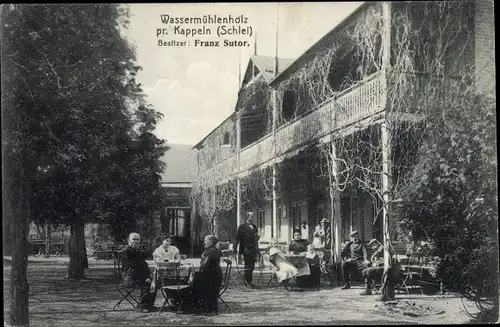 Ak Kappeln an der Schlei, Etablissement Wassermühlenholz, Franz Sutor, Gartenpartie