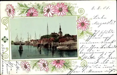 Passepartout Ak Kappeln an der Schlei, Blick auf den Ort, Kirche, Hafen