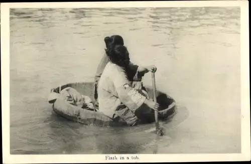 Ak Fiath in a tub, Chinese in einem Bottich als Ruderboot