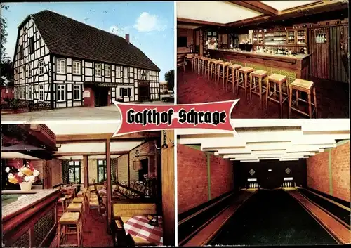 Ak Benteler Langenberg Westfalen, Gasthof Schrage, Kegelbahn, Bar