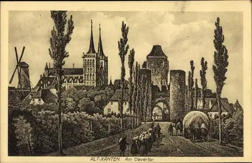 Künstler Ak Rohbock, L., Xanten am Niederrhein, Clever Tor, Windmühle, 1840