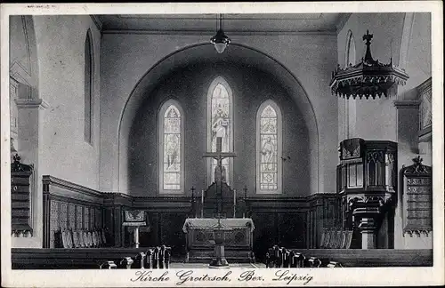 Ak Groitzsch in Sachsen, Innenansicht der Kirche, Altar
